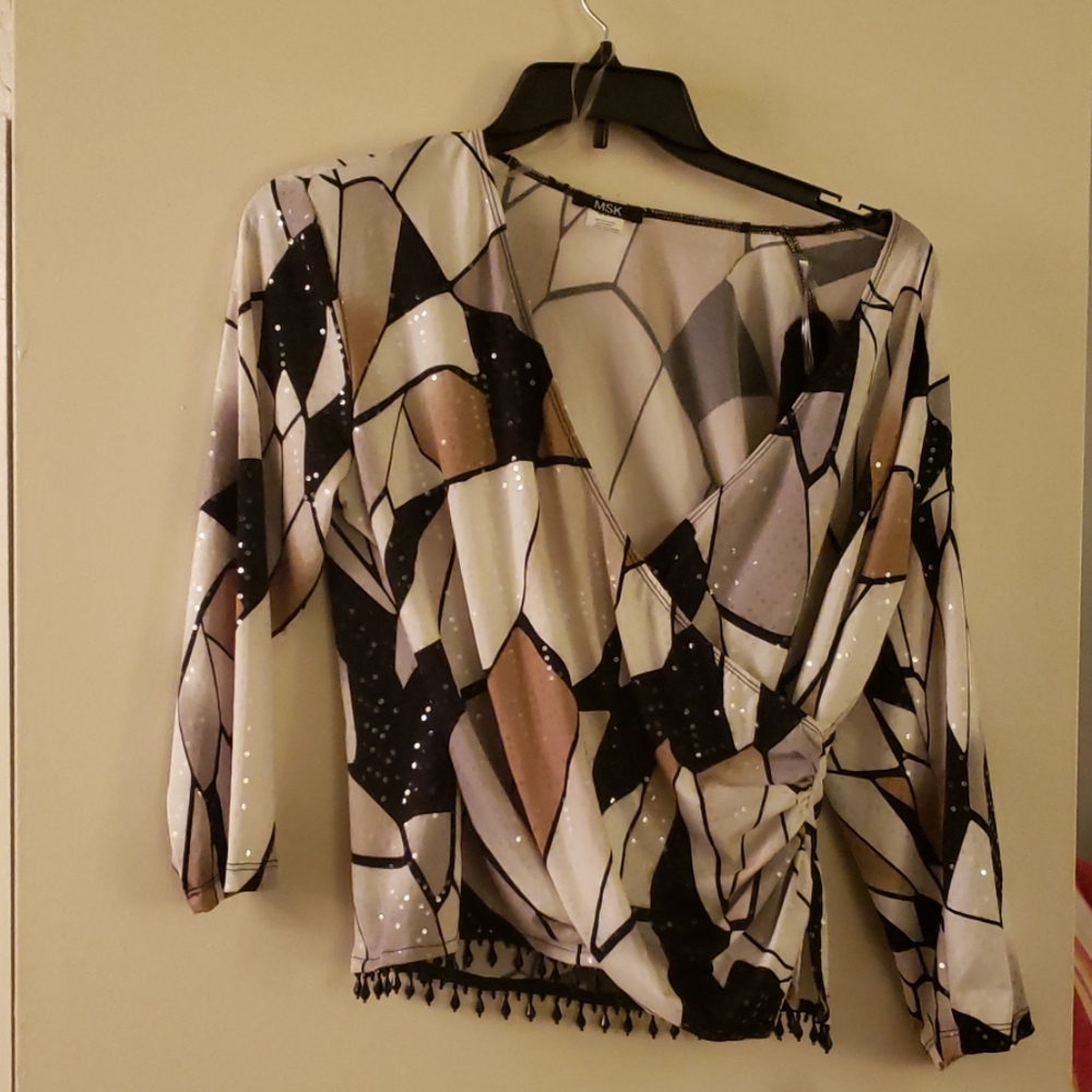 Tan brown and black blouse